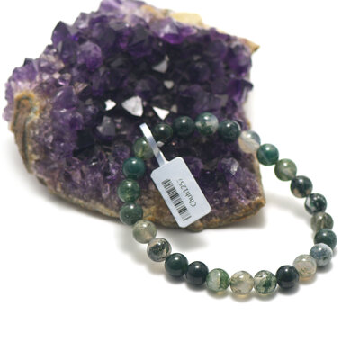 Perle ronde 8 mm bracelet en pierre naturelle d'agate mousse