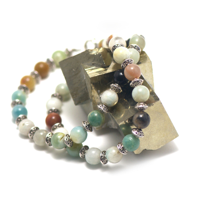 A  ronde 8 mm collier pierre naturelle d'amazonite brut