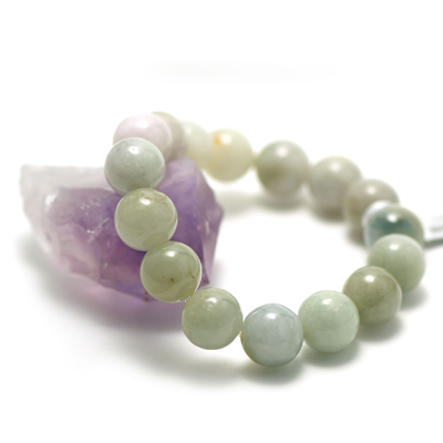 bracelet jade , " perle ronde 13,5 mm , vert très clair"