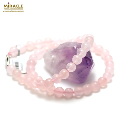 ronde 8 mm 1 collier pierre naturelle quartz rose
