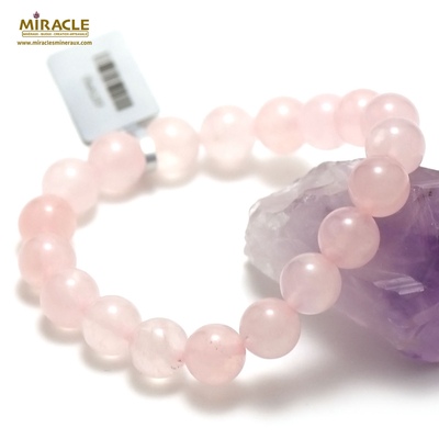 bracelet quartz rose "perle ronde 10 mm ",pierre naturelle