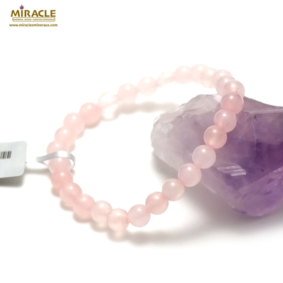bracelet quartz rose " perle ronde 6 mm" , pierre naturelle