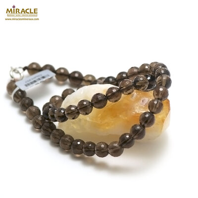 ronde f 8 mm collier en pierre naturelle de quart fumé