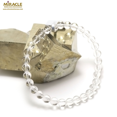 bracelet cristal de roche ( quartz ) , "perle ronde 6 mm"