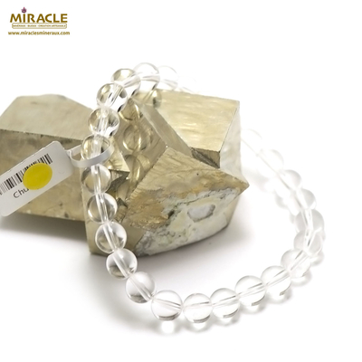 bracelet pierre naturelle de quartz cristal de roche , "perle ronde 8 mm"