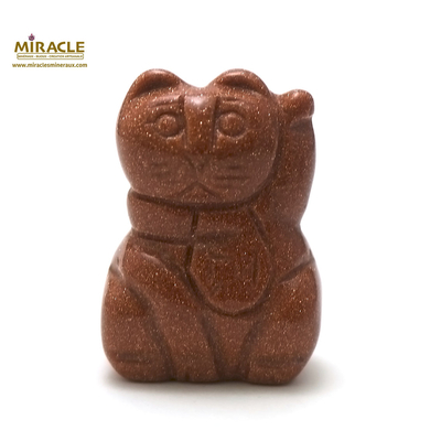 Magnifique statuette "chat de fortune" en pierre naturelle de pierre de soleil