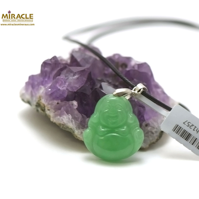 Pendentif en jade véritable "bouddha rieur 20x18x5 mm", pierre naturelle