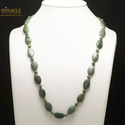 Collier long jade néphrite de Canada, perle "palet oval/rondelle"