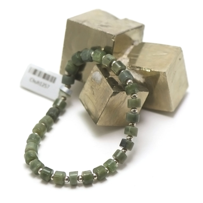 Bracelet jade néphrite de Canada, perle "rondelle /perle argenté 3 mm"