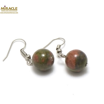 ronde 12 mm boucle d'oreille en pierre naturelle d'unakite