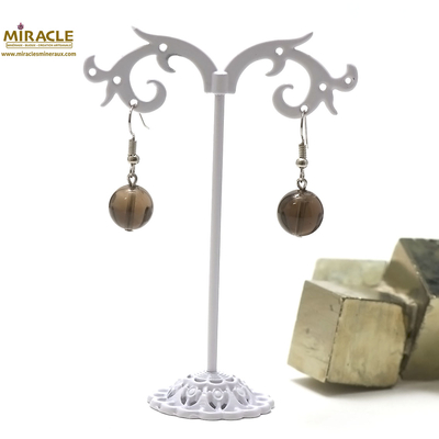 ronde 12 mm boucle d'oreille en pierre naturelle de quartz fumé
