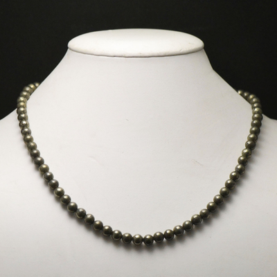 Collier pyrite, "perle ronde 6 mm "