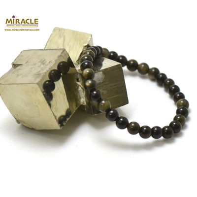 Bracelet obsidienne doré, perle "ronde 6 mm"
