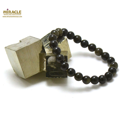 ronde 8 mm bracelet obsidienne doré