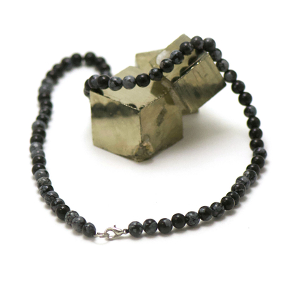 ronde 6 mm 1 collier en pierre naturelle d'obsidienne neige