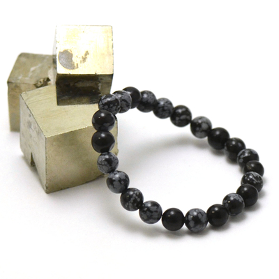 ronde 8 mm 1 bracelet en pierre naturelle d'obsidienne neige