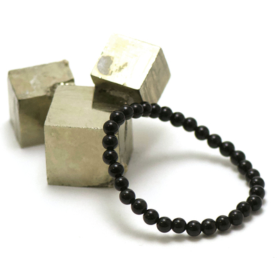 bracelet obsidienne noire, perle "ronde 6 mm"