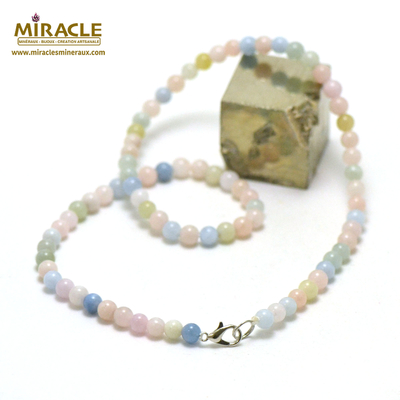 ronde 6 mm 1 collier en pierre naturelle de béryl morganite