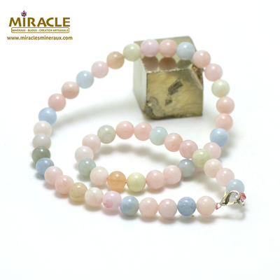 ronde 9-10 mm 1 collier en pierre naturelle de béryl morganite