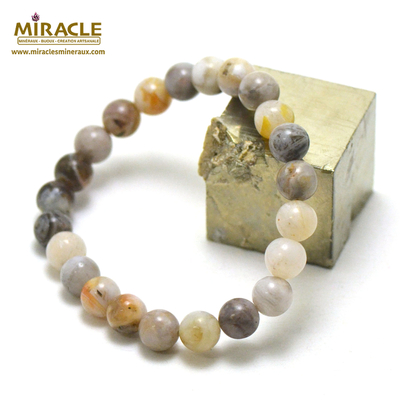 ronde 8 mm 1 bracelet en pierre naturelle d'agate bambou