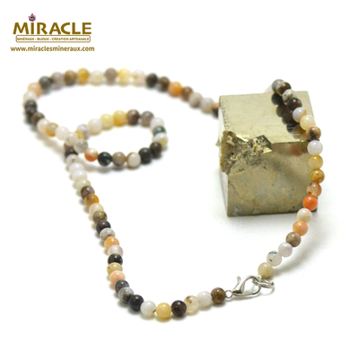 ronde 4 mm 1 collier en pierre naturelle d'agate bambou