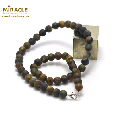 ronde 8 mm collier en pierre naturelle d'oeil de tigre givré