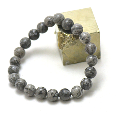 Bracelet Pinolite, perles rond 8 mm