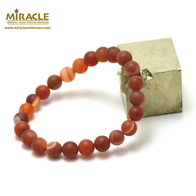 ronde 8 mm 1 bracelet en pierre naturelle de cornaline givré mat