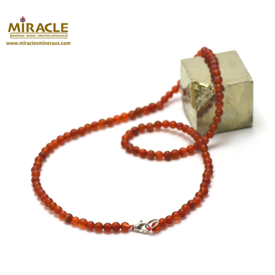 ronde 4 mm collier en pierre naturelle de cornaline givré mat