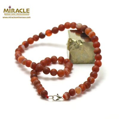 ronde 8 mm 1 collier en pierre naturelle de cornaline givré mat
