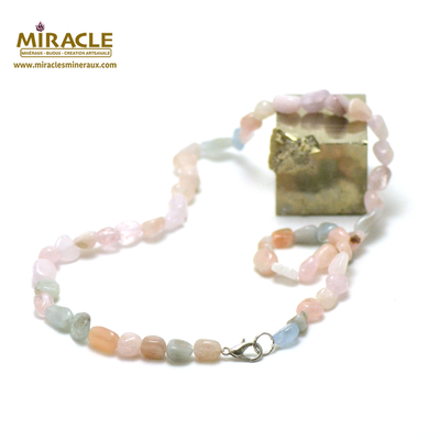 F pierre roulée collier en pierre naturelle de béryl morganite