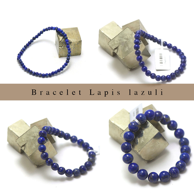 bracelet Lapis lazuli, perle ronde 4/6/8/10/12 mm au choix