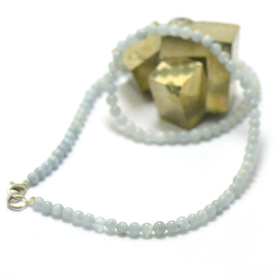 perle ronde 4 mm collier en pierre naturelle d'aigue marine