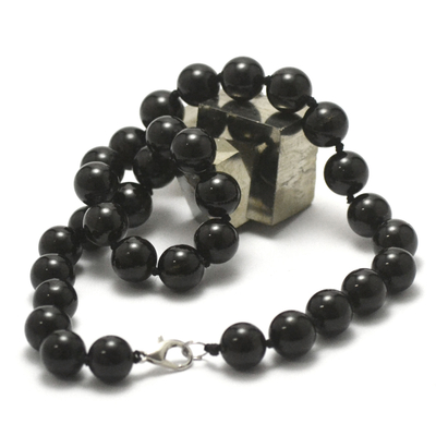 ronde 12 mm  collier en pierre naturelle de tourmaline noir