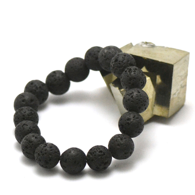bracelet pierre de lave (roche volcanique), perle "ronde 14 mm"