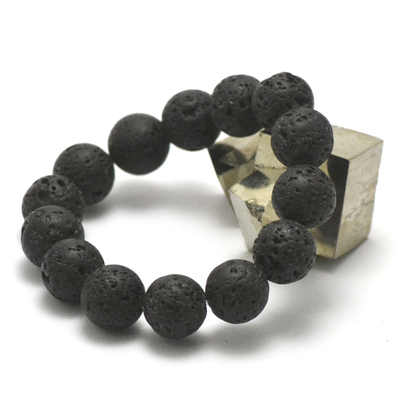 bracelet pierre de lave (roche volcanique), perle "ronde 16 mm"