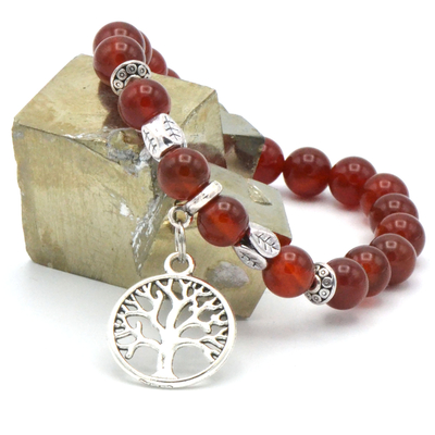 Bracelet arbre de vie "énergie vital", en pierre naturelle de cornaline