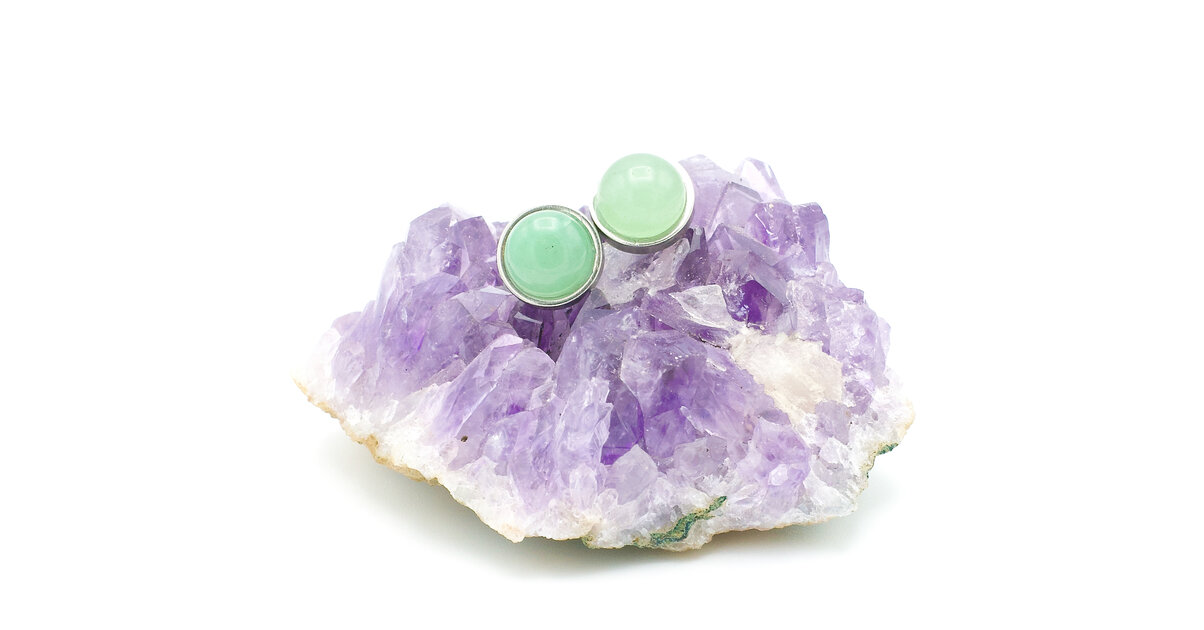 Boucles D'oreilles Puces En Agate Verte 6mm - Plaqué Or 18 Carats - Neuves Avec étiquettes