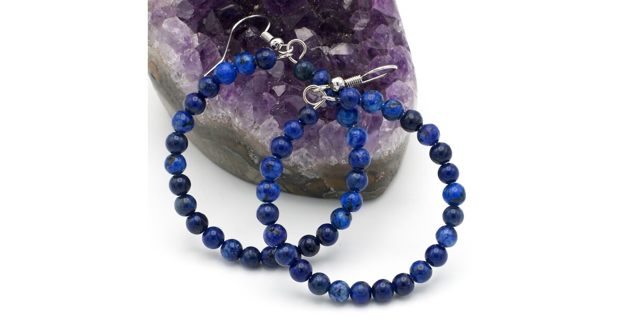 Boucles D'oreilles Créoles Fantaisie - Lapis Lazuli & Perles D'eau Douce - Neuf Avec étiquettes
