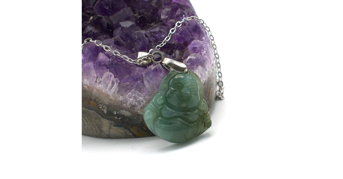Pendentif Mini Bouddha Rieur En Jade Vert Clair – Demi-translucide – Neuf Sans Emballage