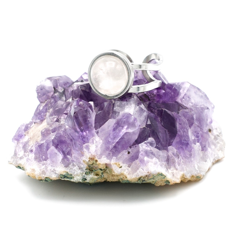 Bague Chevalière Femme – Pierre Naturelle Quartz Rose, Taille 67 (US 12) – Alliage Doré