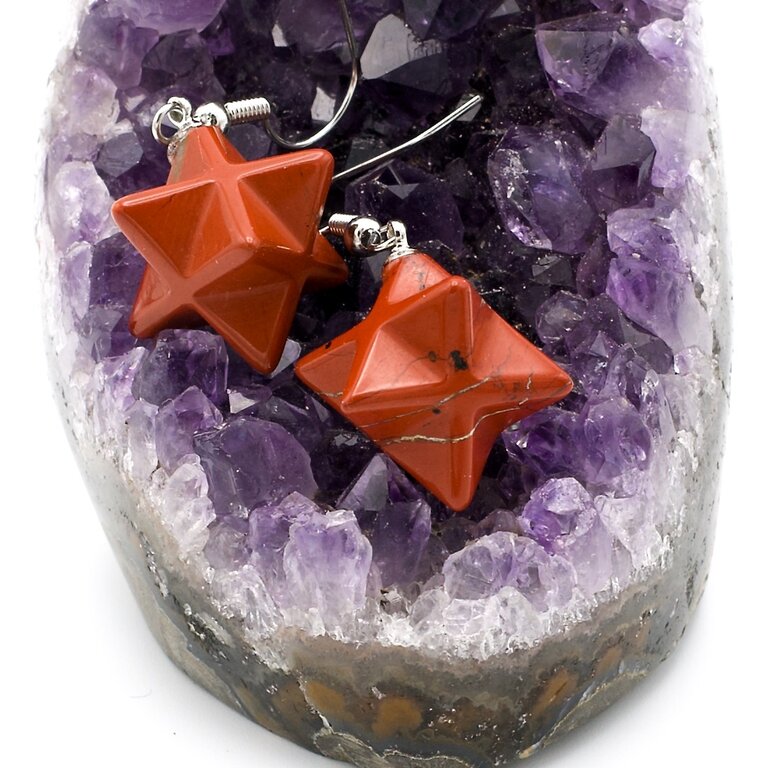 Boucles D’oreilles Perçées - Jaspe Rouge Et Métal Argenté Sans Nickel