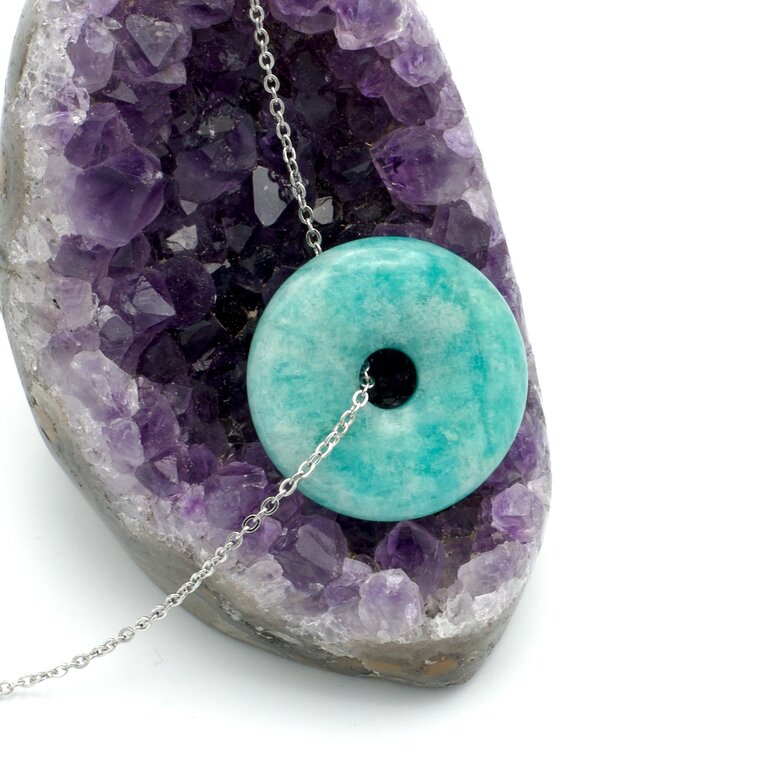 Collier Perles D'Eau Douce & Amazonite - Argent 925 - Fait Main - Longueur Réglable