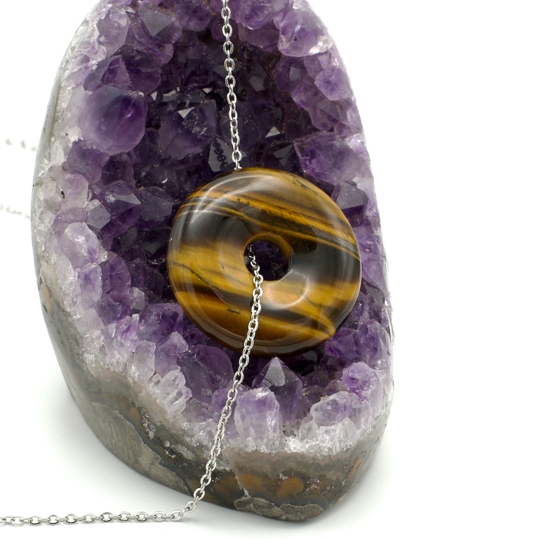 Pendentif Goutte Pierre naturelle Œil de tigre Perle 6mm et Acier au choix