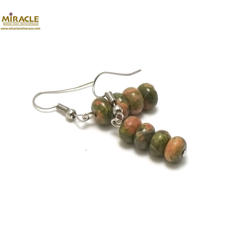 Boucles D'oreilles Pendantes En Unakite Verte Et Perles Tibétaines Bronze - Neuf Avec étiquettes