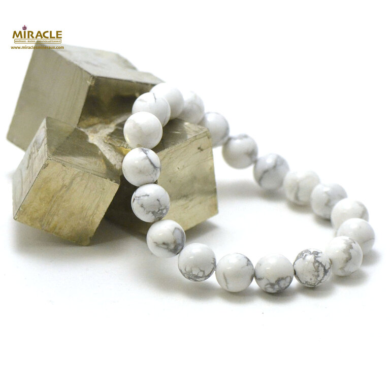 Bracelet En Howlite Naturelle Polie - Perles 4mm AA - Blanc - 18 Cm - Chakra & Bien-être - Fabriqué En France