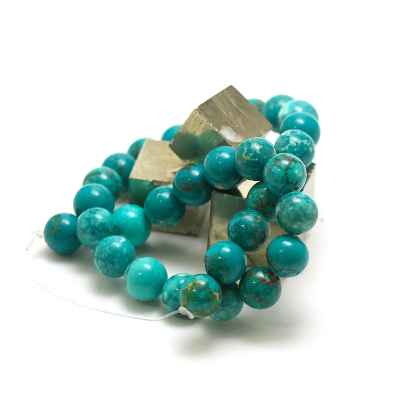 Perles Véritables Turquoise – Forme Ronde, 10/11 Mm, 9 Pièces, Loose, Inde