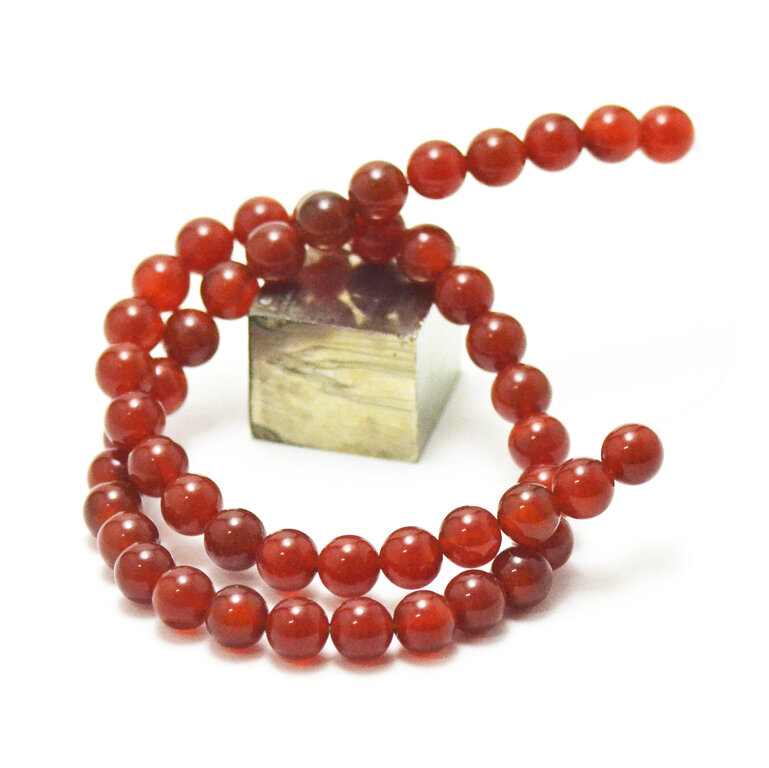 Fil De 39 Cm Avec Environ 46 Perles En Cornaline - Boules De 8 Mm Rouge Orange - Création Bijoux "homemade"