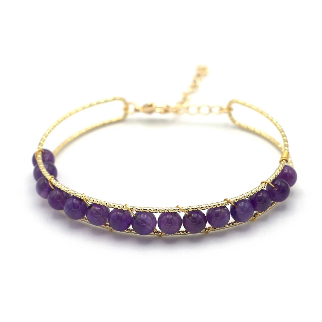 Bracelet En Améthyste Naturelle Et Perle D'eau Douce - Plaqué Or Jaune, Style Chaîne, Pierres Authentiques