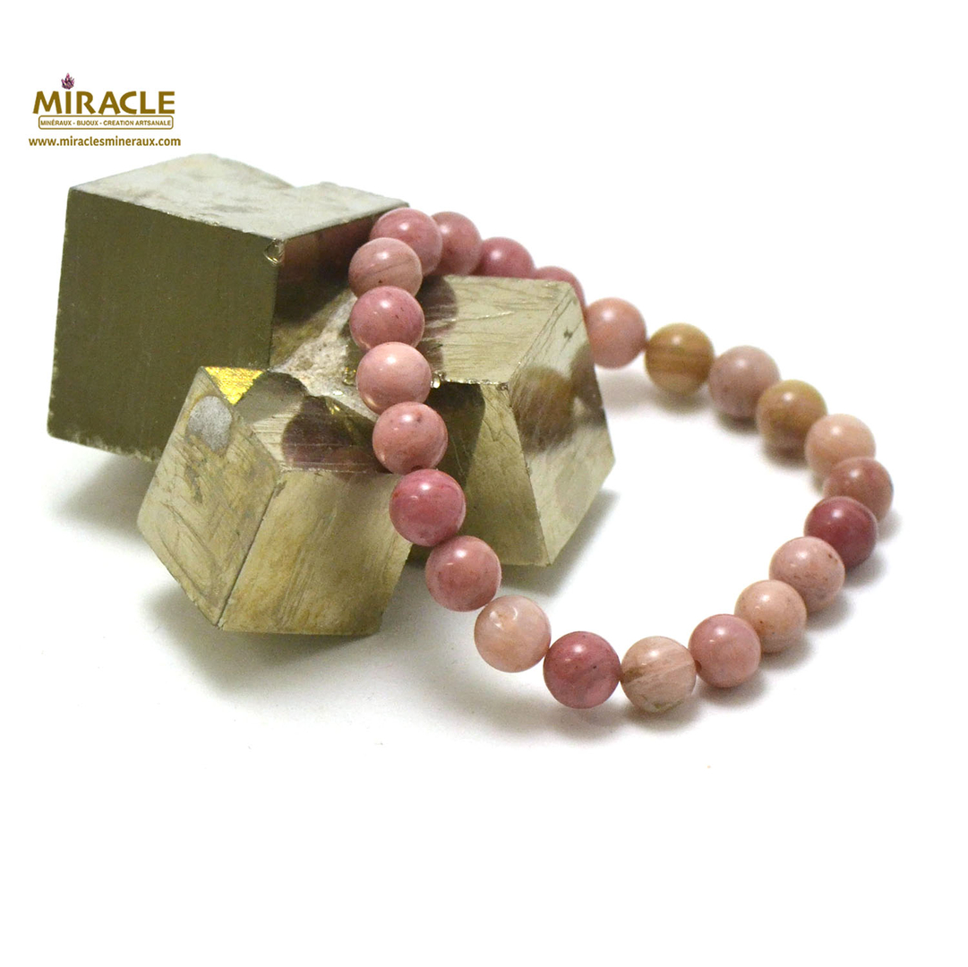 Bracelet Macramé En Pierre Fine Naturelle Rhodonite / Bijou Artisanal , Lithothérapie